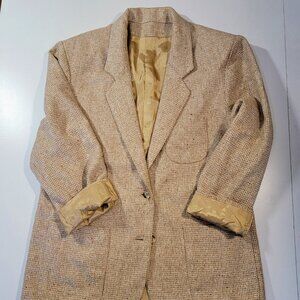 Handmade Wool Blend Boyfriend Jacket Size 12 Fully Lined Light Brown Tweed